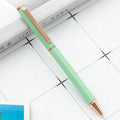 Metal ballpoint pen with six-angle rod body and bullet tip in black colour on white background