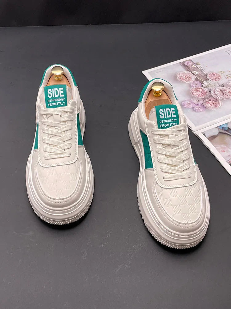Unisex sports casual shoes in white with black or green accents, cloth upper with rubber foam sole