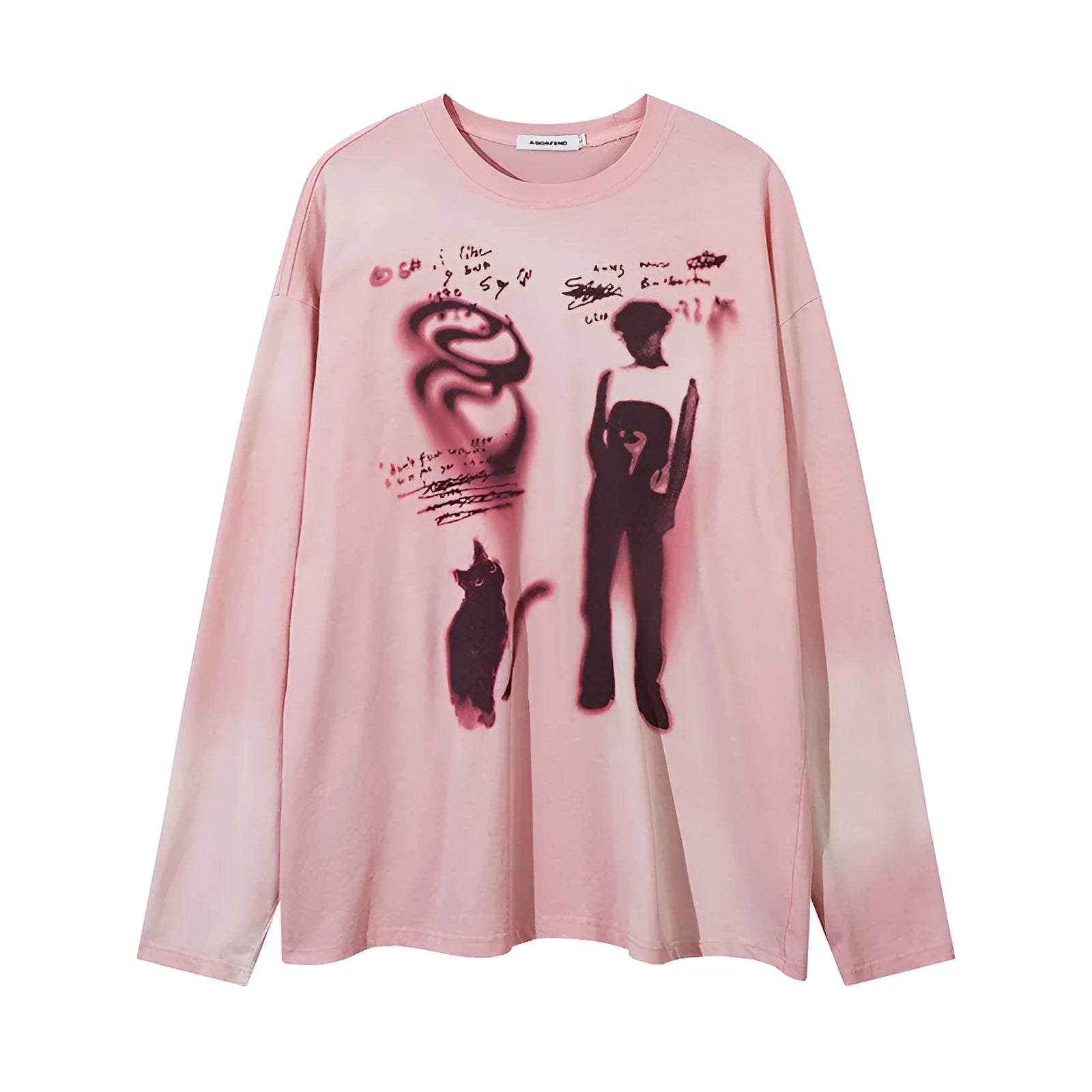 Women's loose fit cotton pullover top with drop shoulder design and letter pattern in dark grey