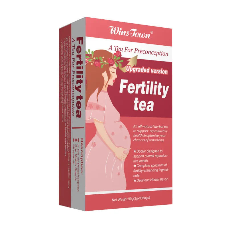Box of fertility tea containing 330 individual tea bags for daily herbal supplementation