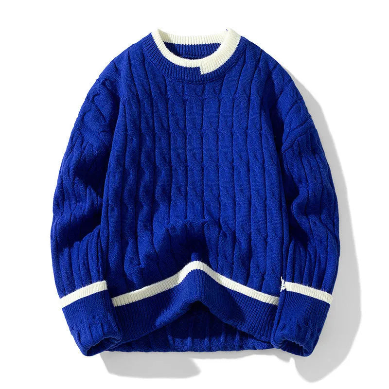Men's loose fit two-piece modal acrylic sweater set in light blue for autumn and winter.