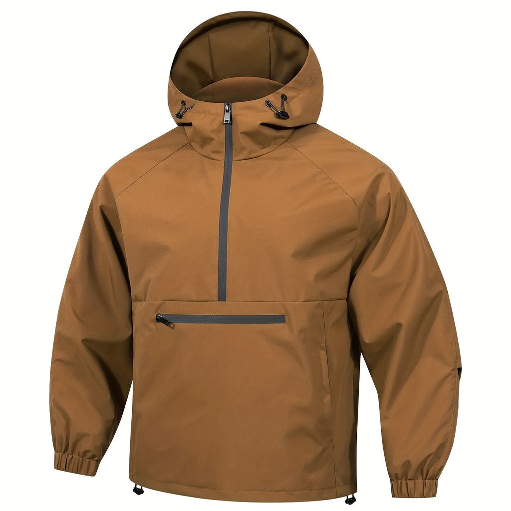 Men's loose half-zip hooded sweater jacket in rabbit fur corduroy fabric in light grey colour