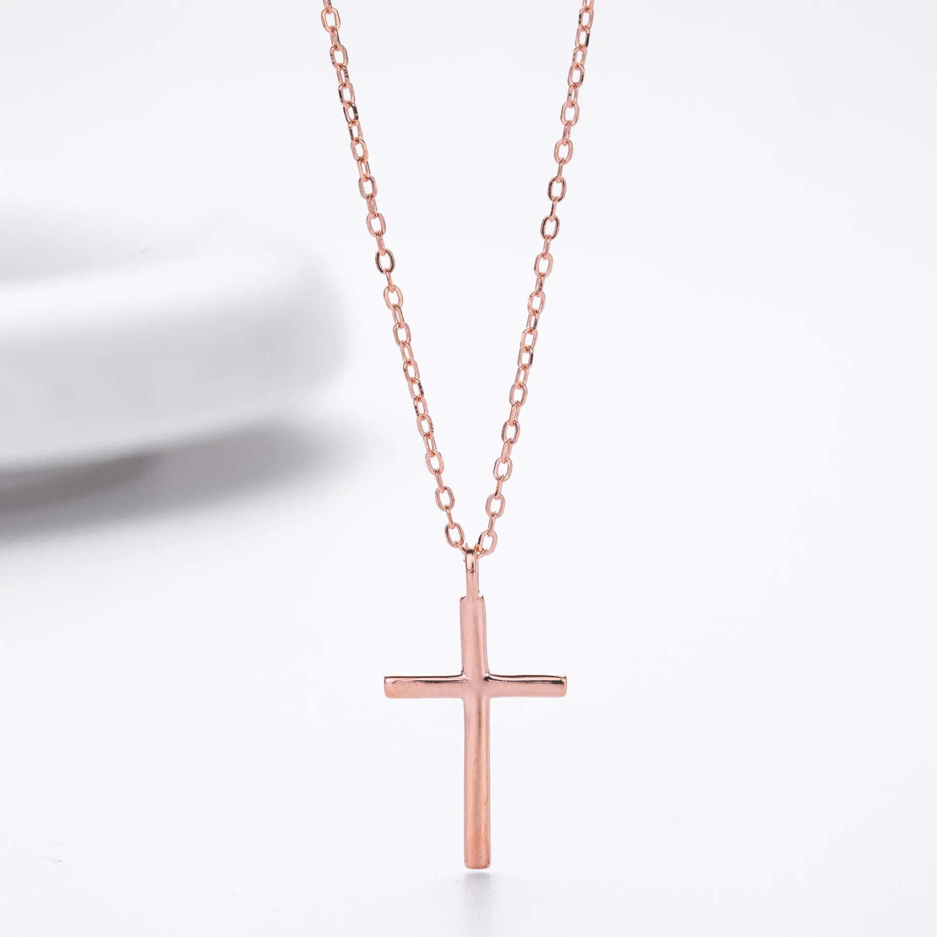 Sterling silver cross necklace on O-shaped chain with gold, platinum, or rose gold plating