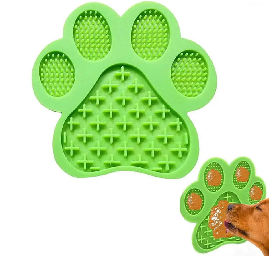 Blue bone-textured silicone dog licking mat with strong suction cups on the back