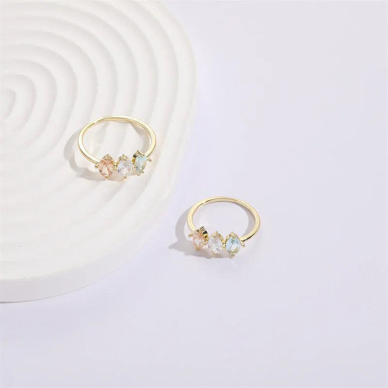Mother's Day birthstone horse eye tricolour zircon ring with geometric triangle design in 14k gold colour
