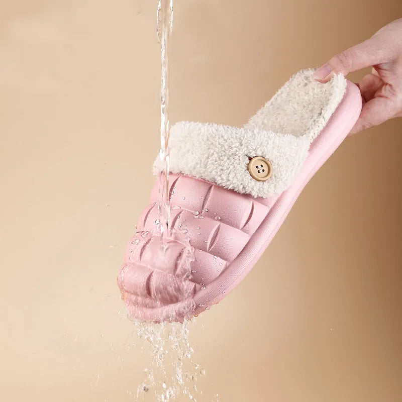 Plaid EVA detachable slipper with plush lining and non-slip sole in pink colour