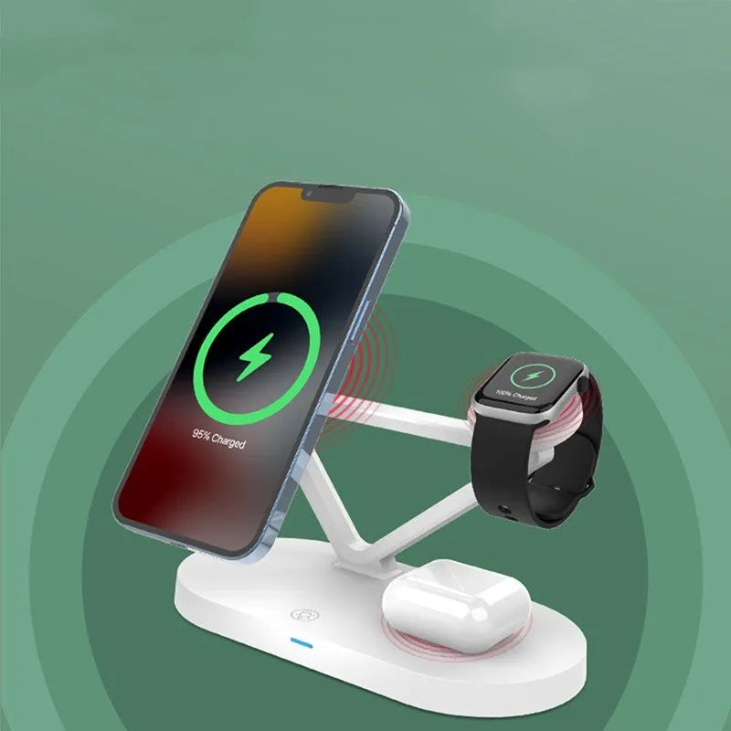 Magnetic suction wireless charger for iPhone Apple Watch and AirPods in black