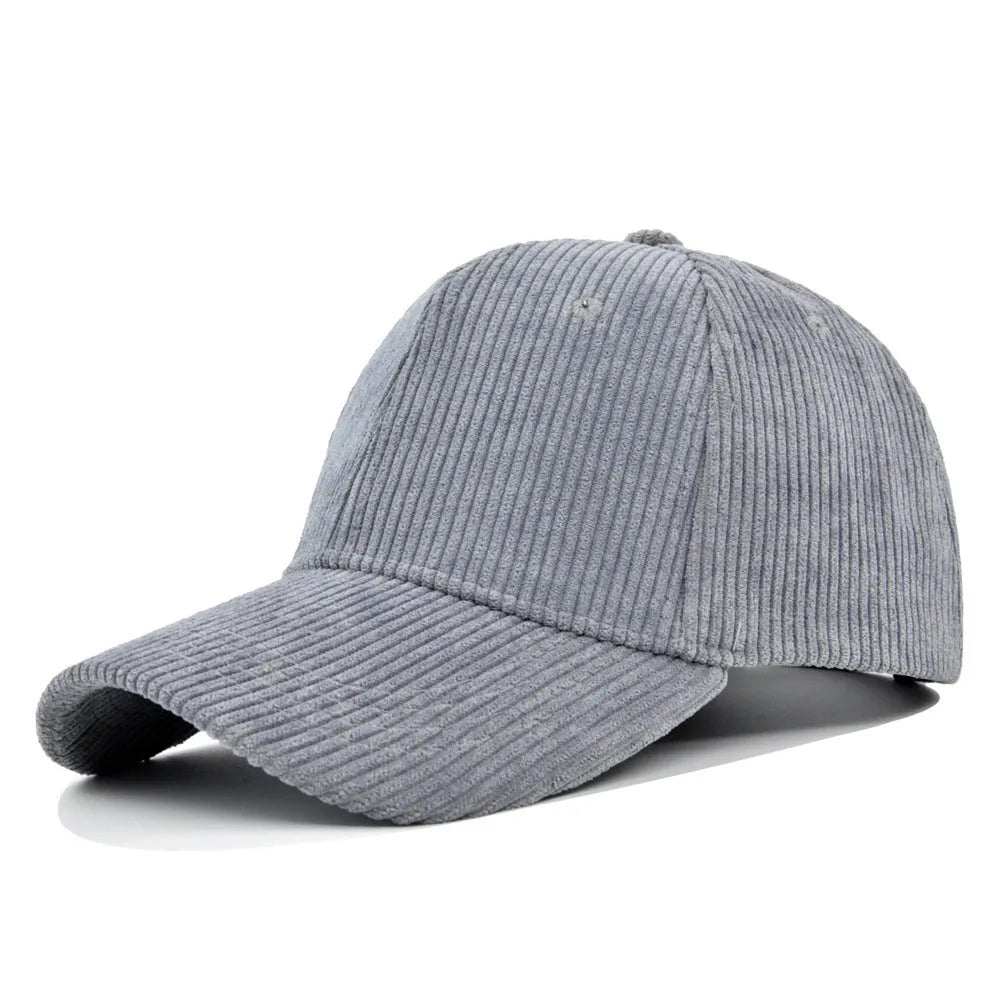 Cotton corduroy peaked cap for men with flat brim in black colour