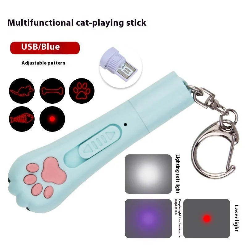 Rechargeable cat laser toy with moonlight lamp projecting pet footprint patterns on floor