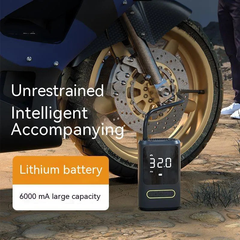 Handheld wireless digital display car tyre inflator pump with LED light and four air nozzles