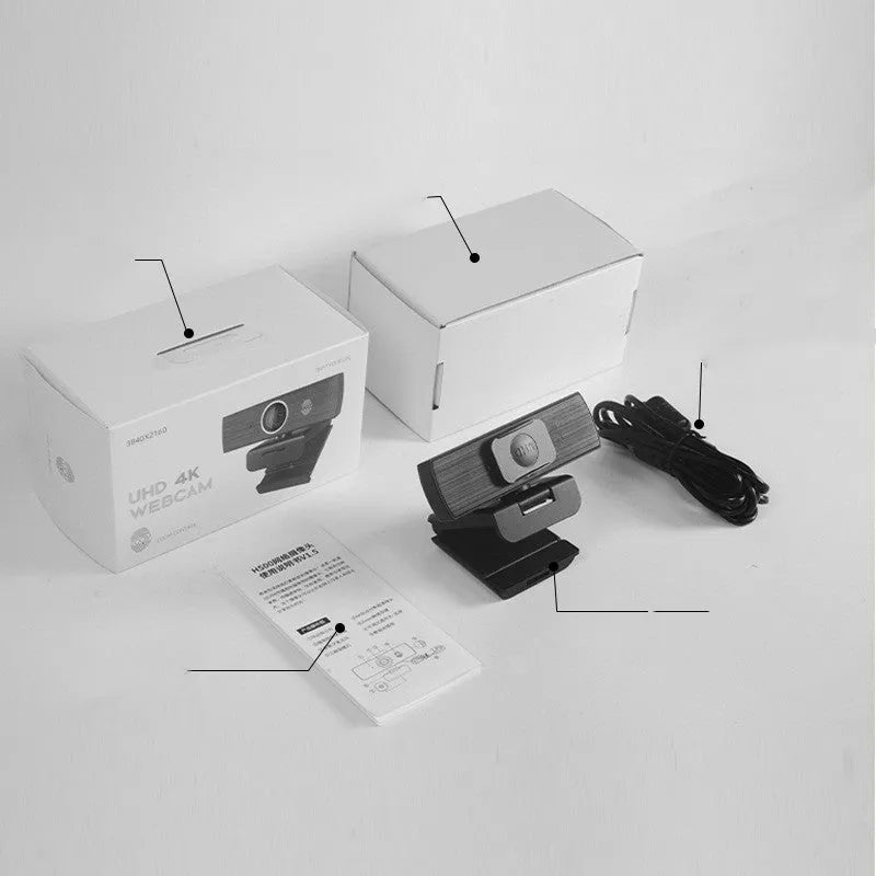 Black 8MP USB computer camera body with magnetic privacy cover and 1.7m cable for 4K video conferencing