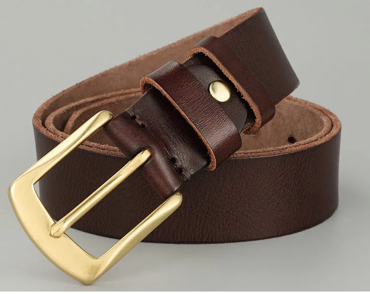 Handmade cowhide men's belt with needle buckle and bare rivet in black and khaki sizes 105cm to 140cm