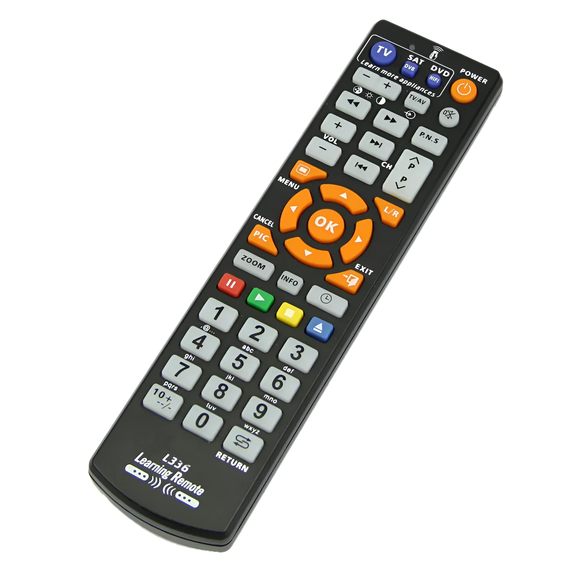 Black L336 learning remote control with full keys for home AV equipment operation