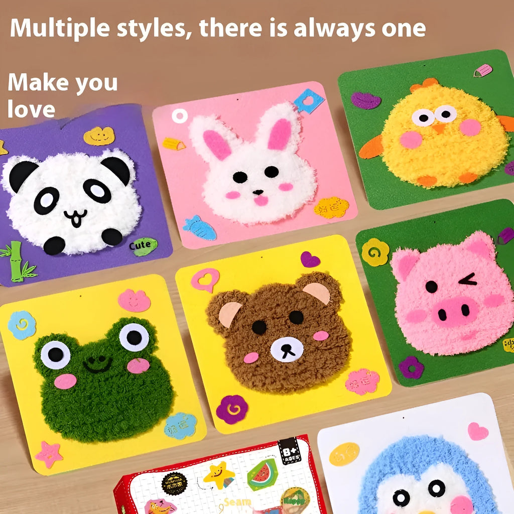 Children's cartoon animal wool embroidery painting kit with cloth base and multiple animal designs