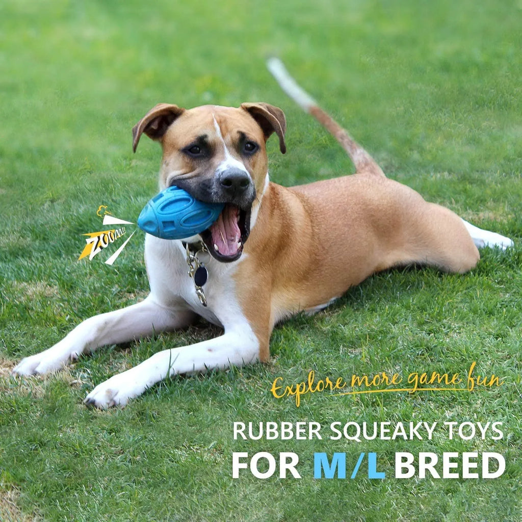 Blue green orange natural rubber squeaky dog chew toy for large breed dogs