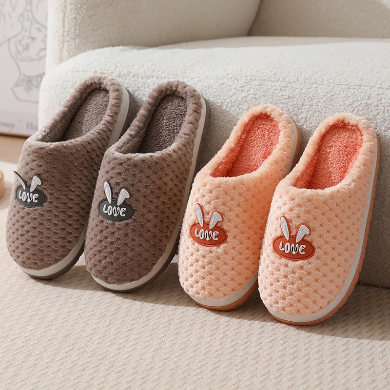 Women's rabbit plaid design house slippers with artificial fur upper and rubber sole