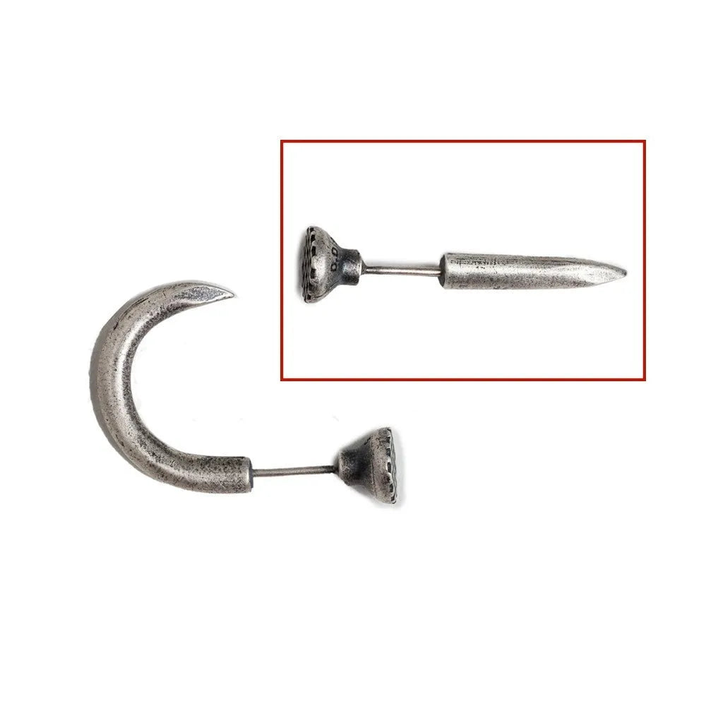 S925 sterling silver nail stud earrings punk style straight and curved nail designs ear hook