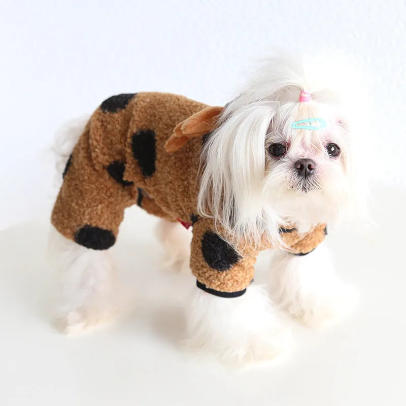 Polka dot elk pattern pet clothing for dogs and cats in skirt and four-leg styles