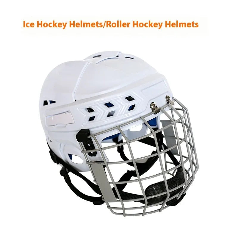 Ice hockey helmet with carbon steel face mask in sizes S M L XL