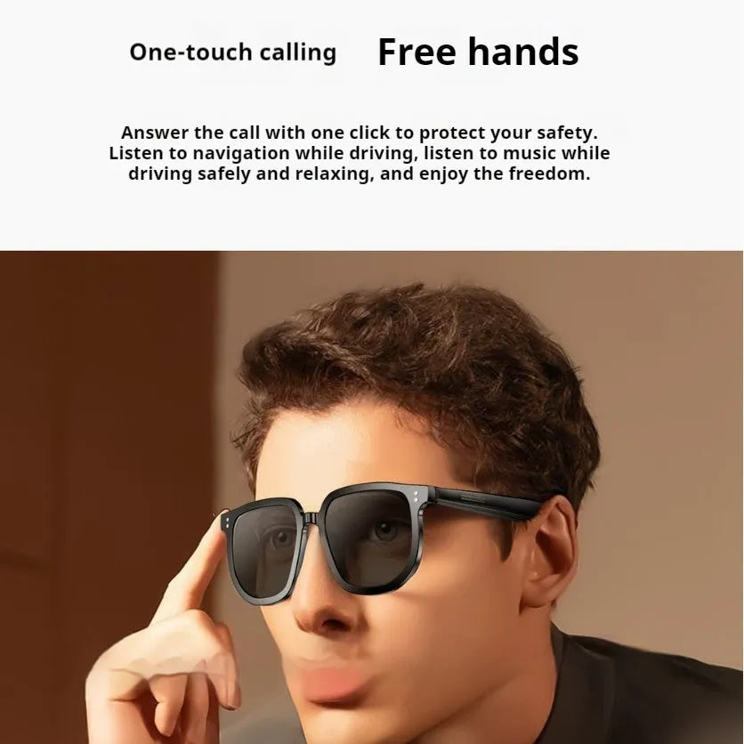 Black smart glasses with Bluetooth calling and audio functions, UV protection lenses