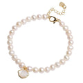 Women's freshwater pearl fan-shaped bracelet with elastic string or extension chain option, 16cm length.