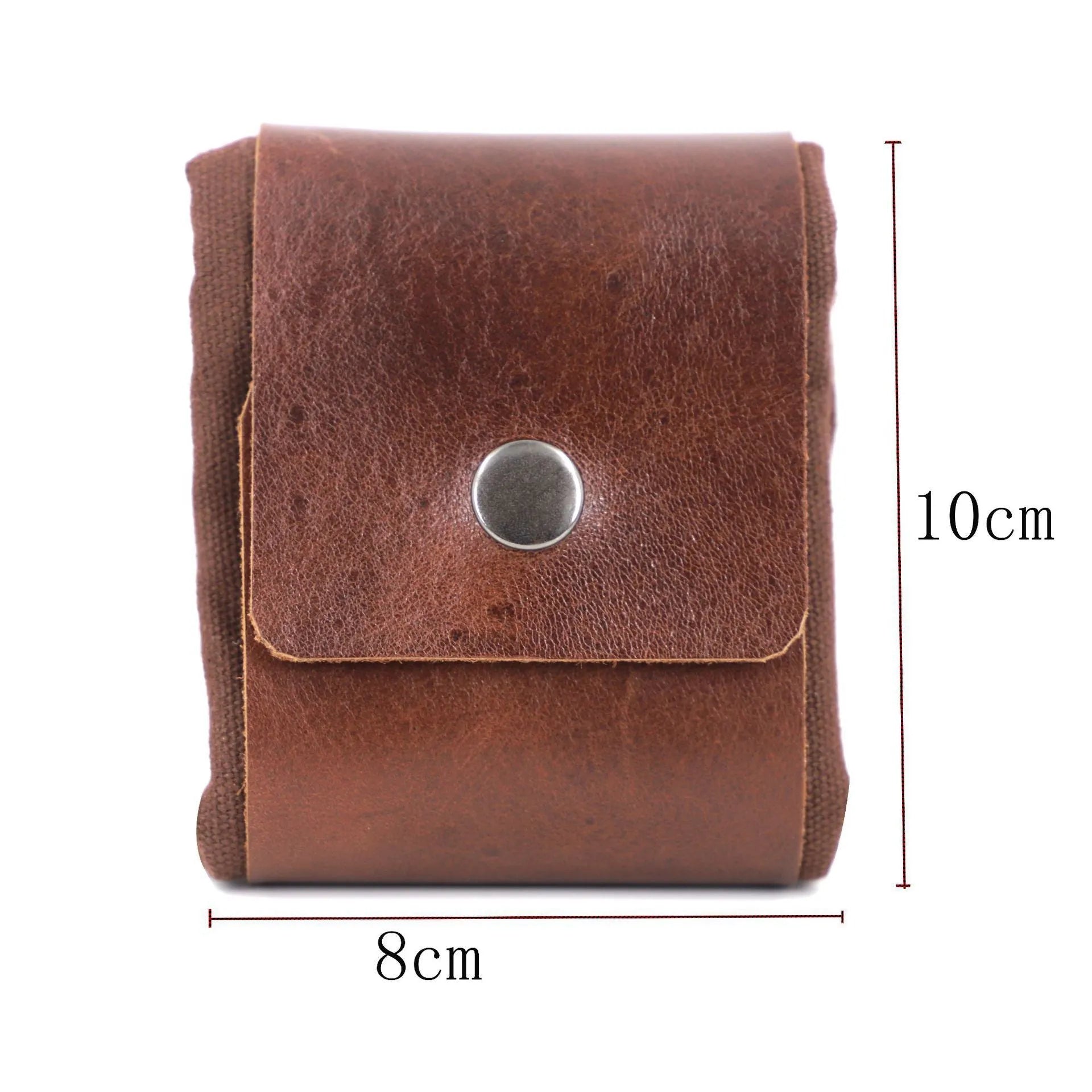 Canvas and leather collapsible foraging bag in army green colour measuring 22 by 21 centimetres