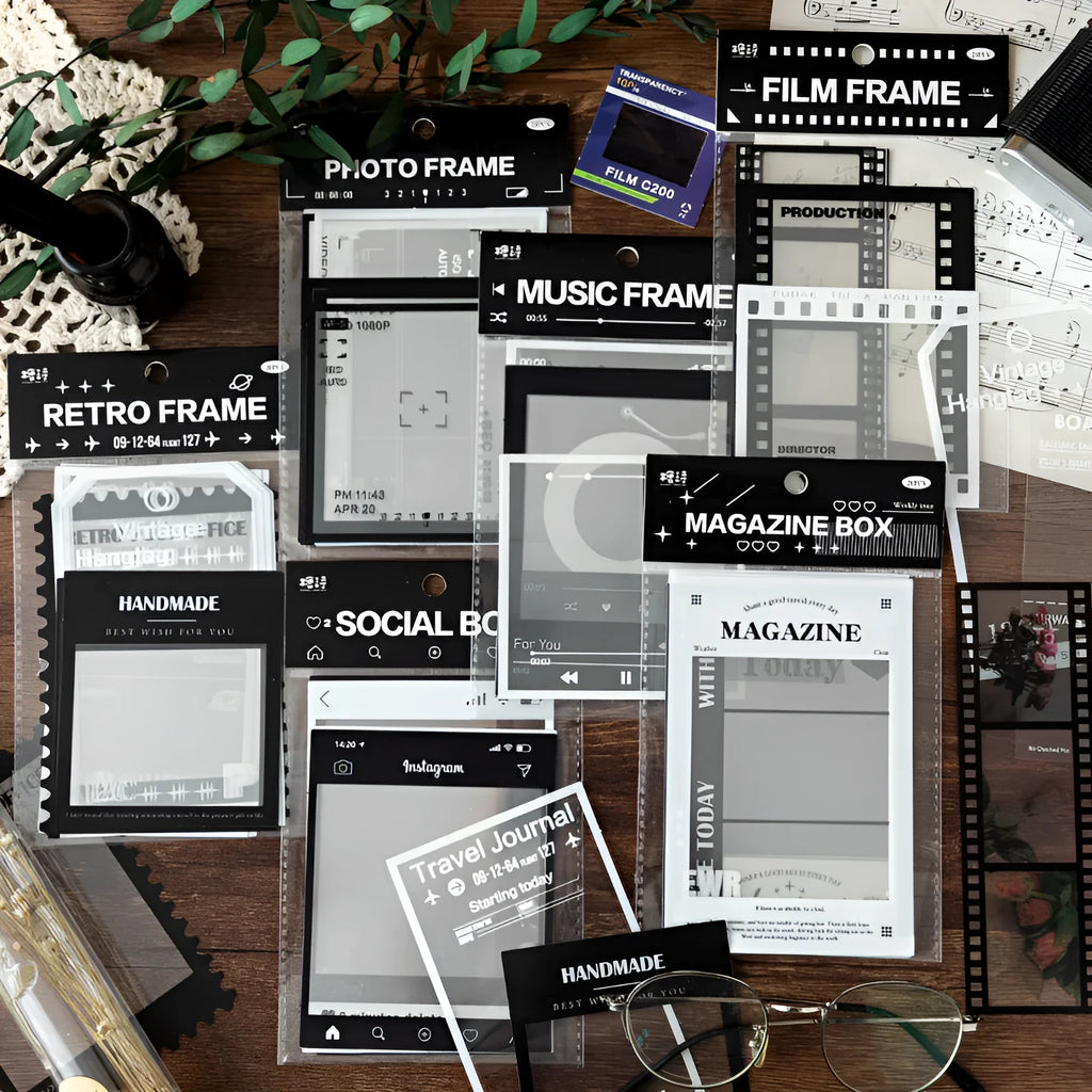 Frame Series retro decorative stickers with transparent photography, film, and music frame designs