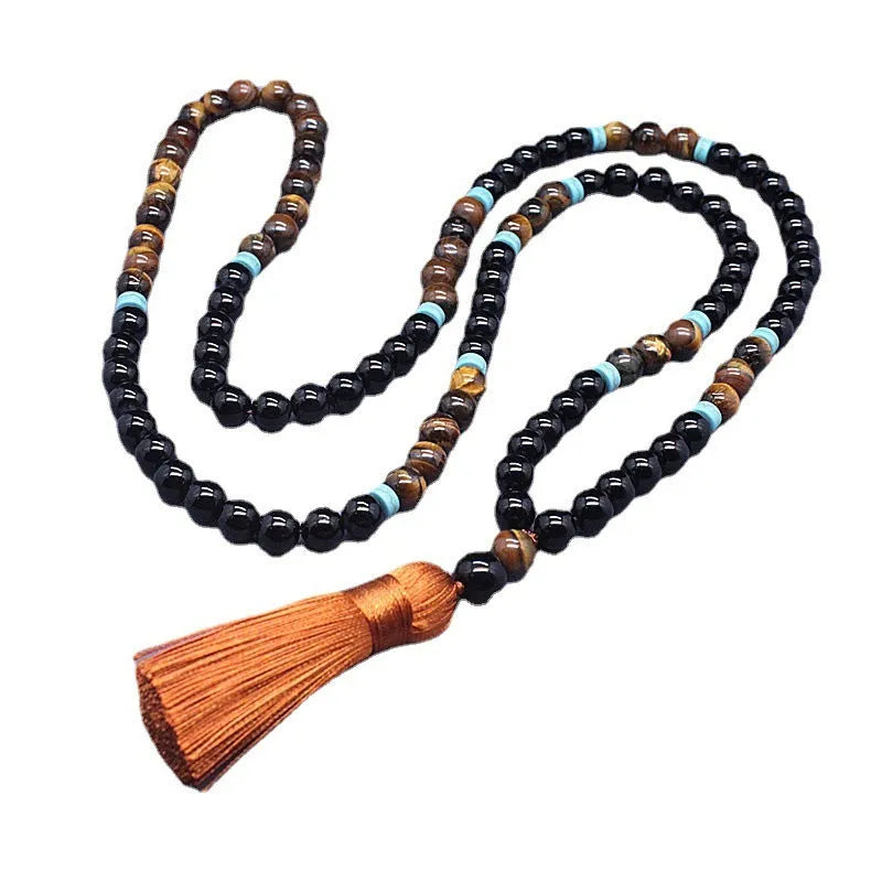 Black agate jewellery set with tiger's eye stone geometric bracelet and necklace
