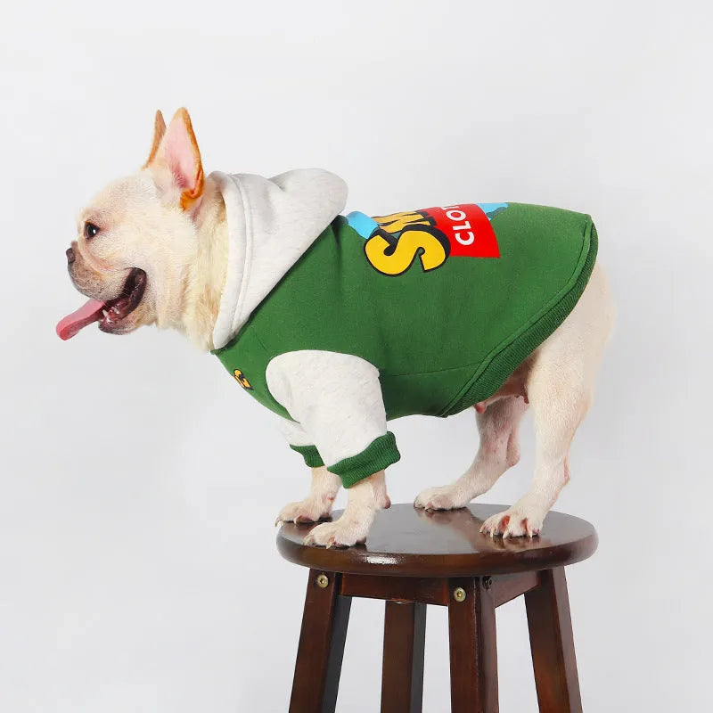 Green cotton dog clothing for autumn and winter wear in sizes L to 4XL