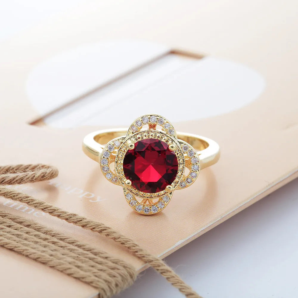 Copper fruit-shaped zircon ring with electroplated finish