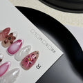 Hand-painted 3D carved nail art patches with candy patterns for almond-shaped nails.