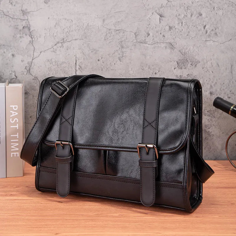 Black Korean style men's commuter backpack with anti-theft function and decorative sewing thread detailing