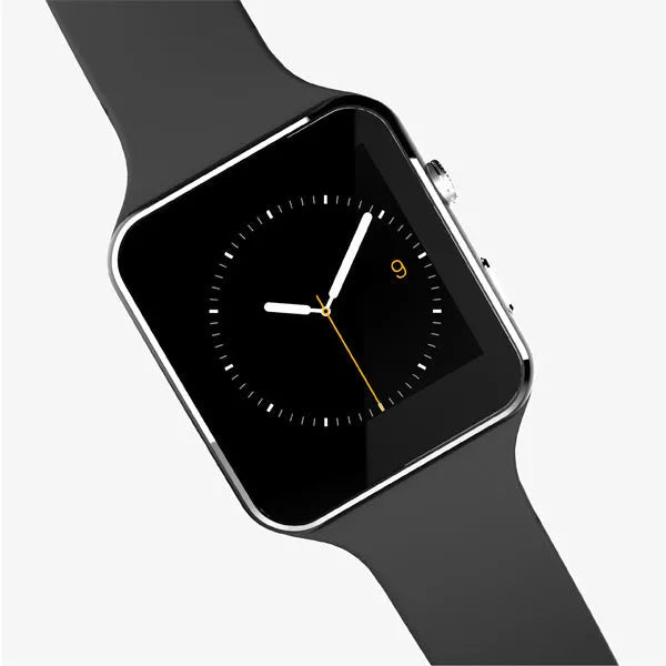 Black smart watch with 1.54-inch touchscreen display and silicone strap on wrist