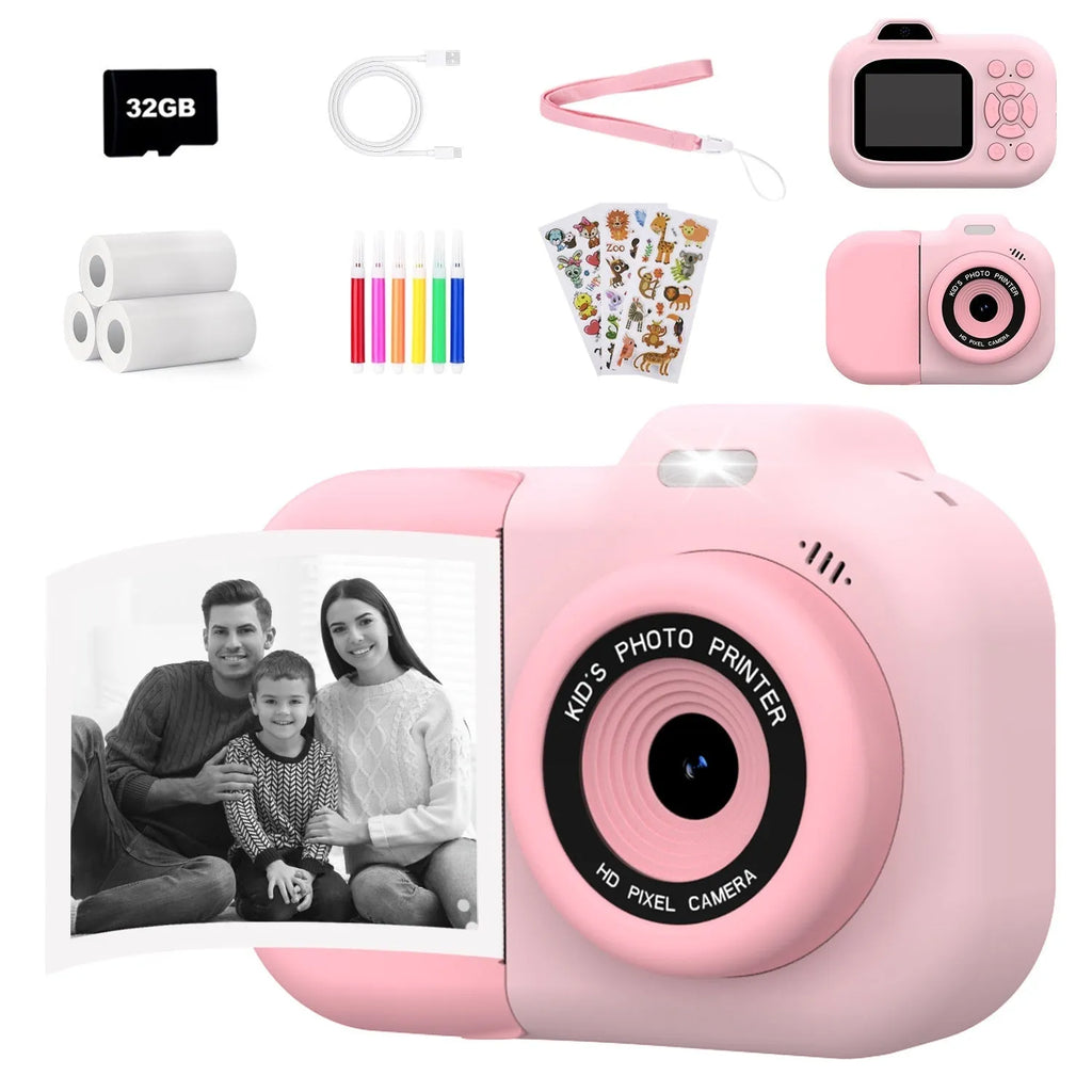 Children's digital toy camera in pink, blue, or purple with photography, video, games, and MP3 functions