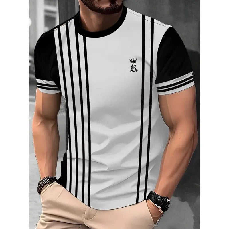 Men's loose fit short sleeve t-shirt with digital 3D striped pattern in various colours