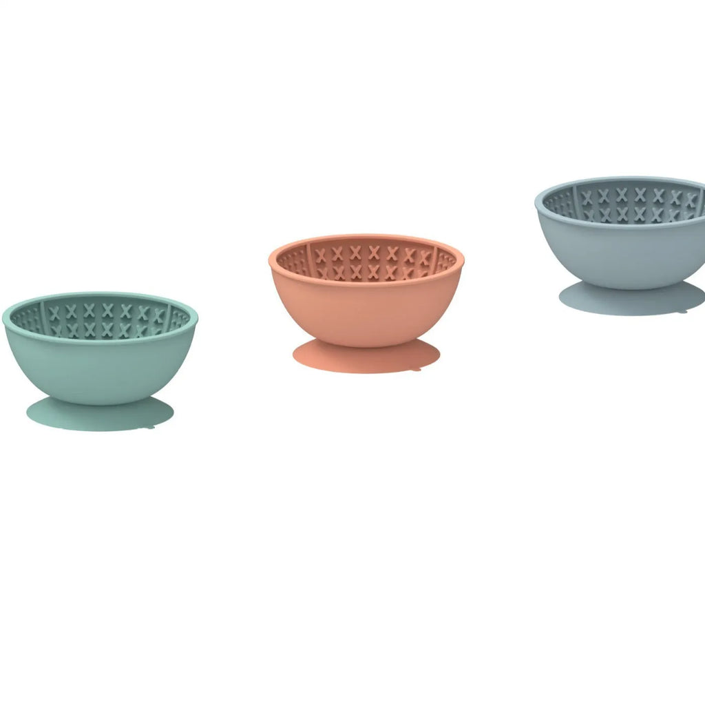 Silicone pet slow feeder bowl with licking mat pattern and suction cup base
