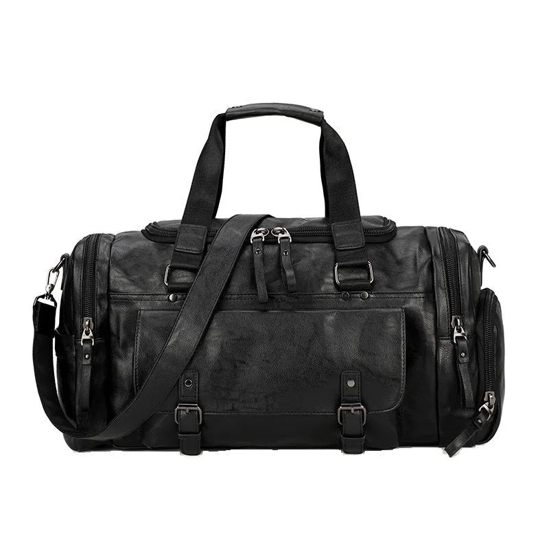 Black large capacity PU travel bag with a separate compartment for shoes