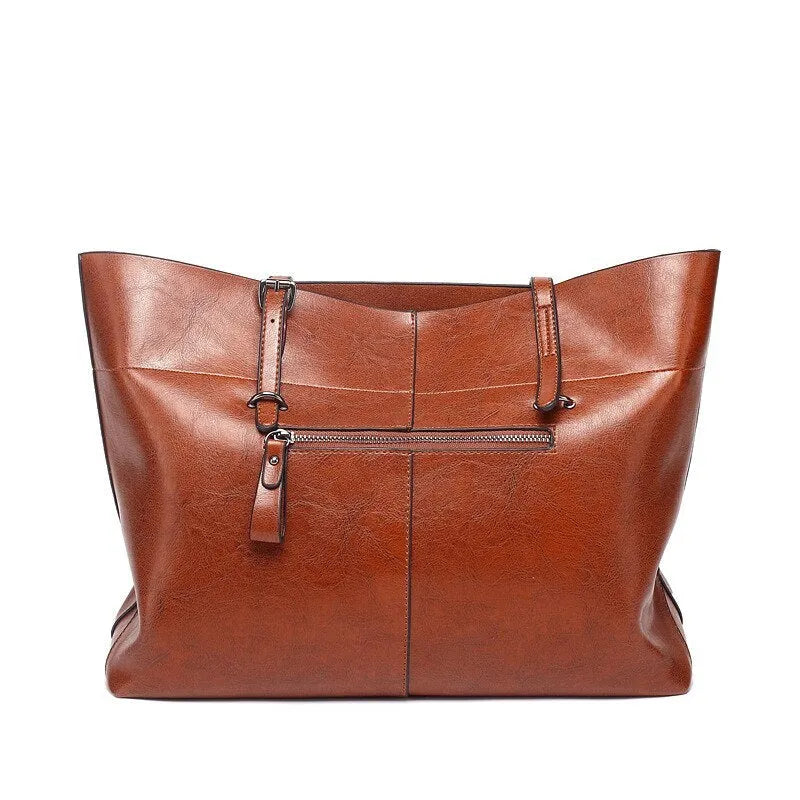 Wax cowhide leather handbag with cross-section design showing internal mobile phone pouch