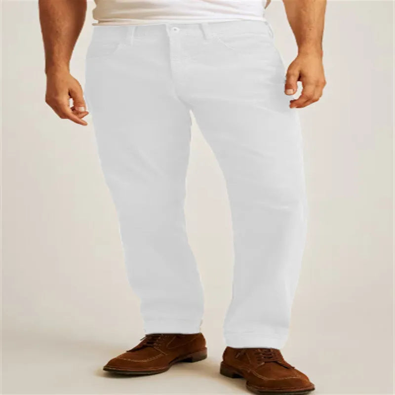 Corduroy casual straight trousers in solid colours with mid waist and zip fly design