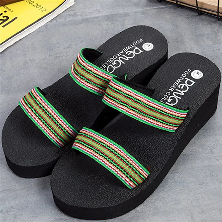Women's brown bohemian summer slippers with elastic EVA upper and rubber sole