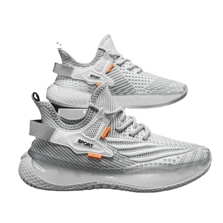 Men's white low-top lace-up sneaker with woven mesh upper and flat rubber sole on a neutral background.