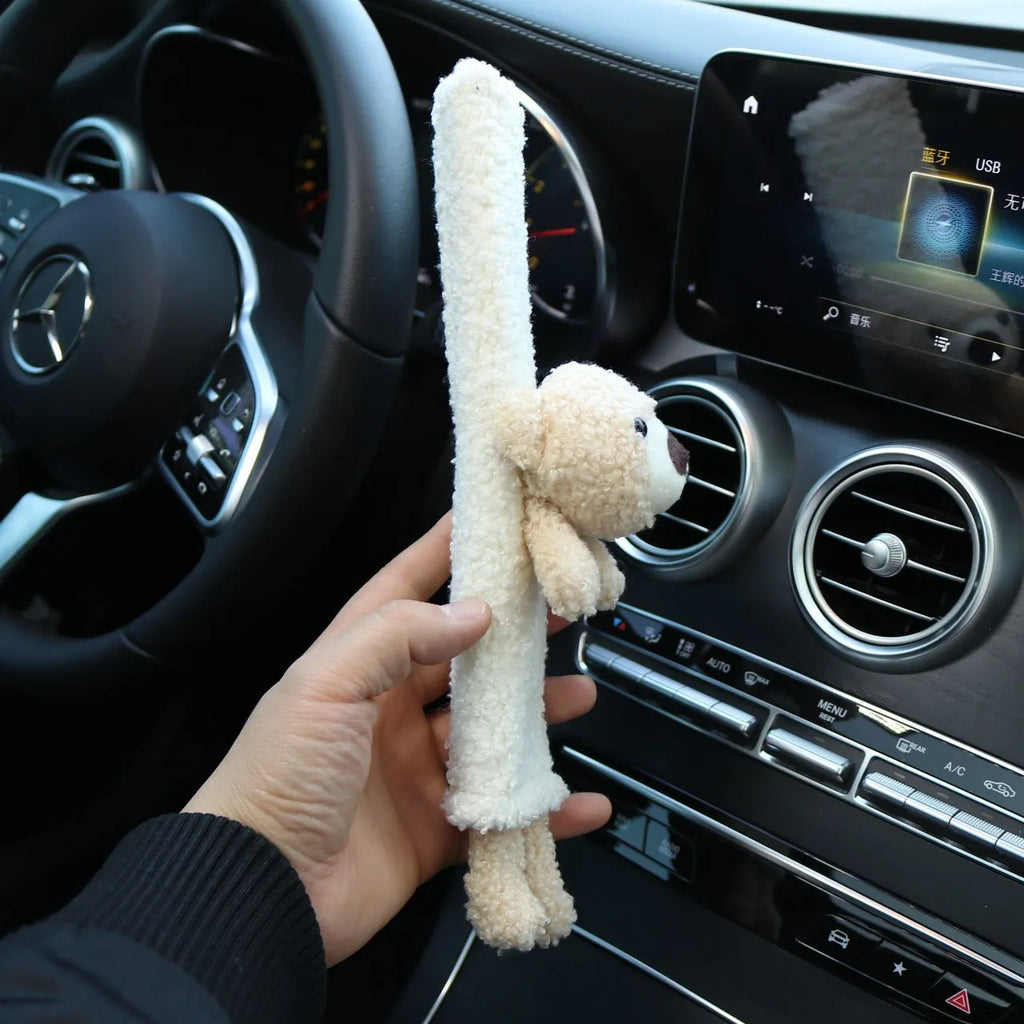 Cartoon plush car seat belt shoulder protector with lamb wool cover in bear design