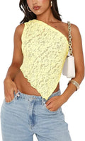 Backless lace sleeveless vest top with asymmetrical neckline in solid colour options