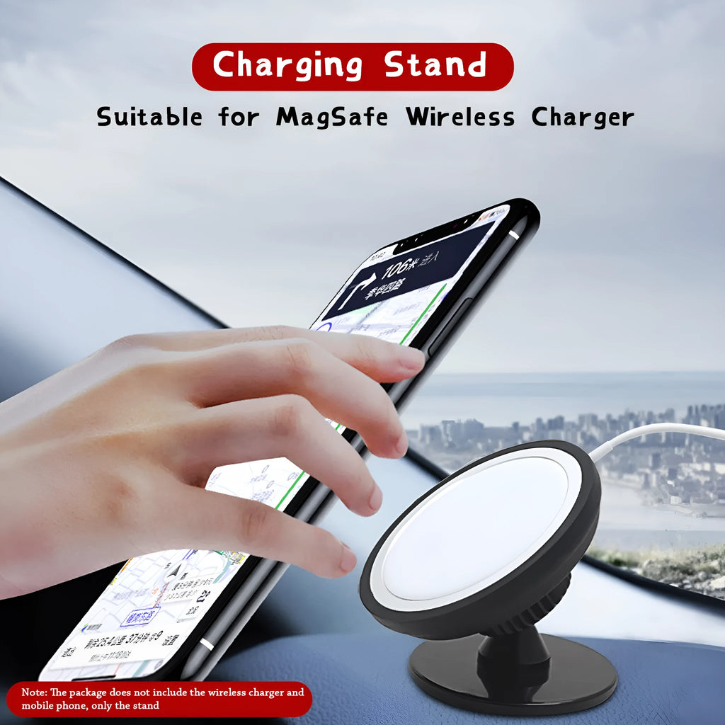 Black car magnetic phone holder showing dashboard mount and air vent clip options