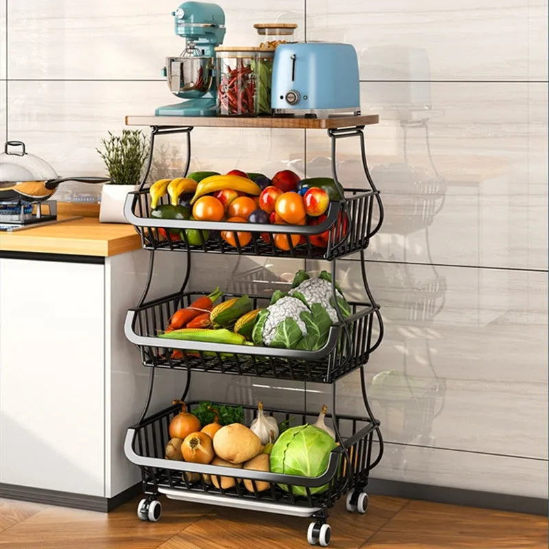 Black 6 layer foldable kitchen trolley rack with carbon steel construction
