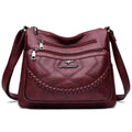 Soft leather women's crossbody shoulder bag in horizontal square shape with large capacity