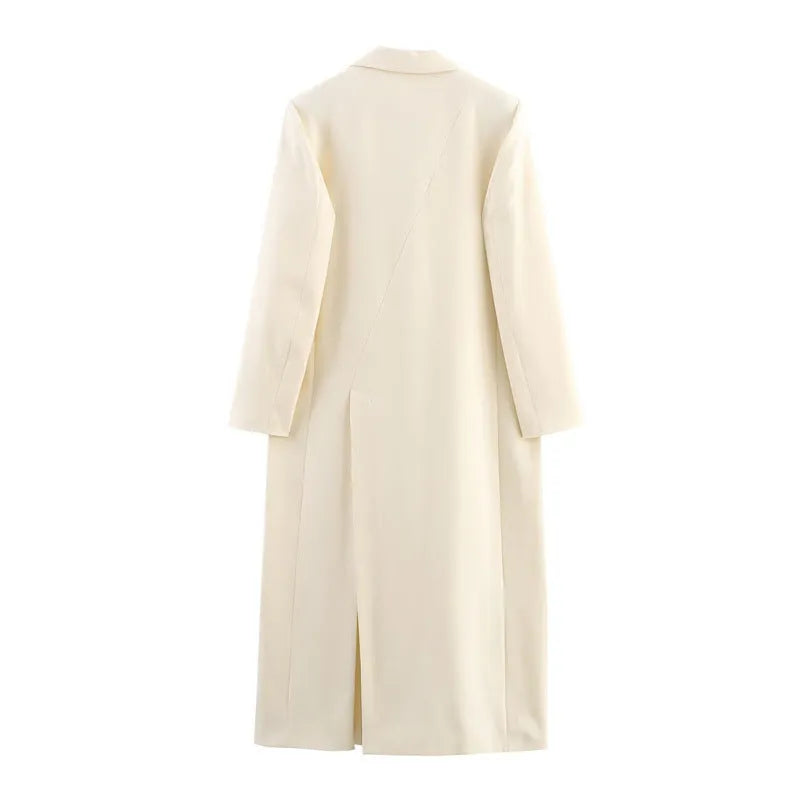 Women's polyester coat with drawstring waist and pockets, 100 cm length, in picture colour