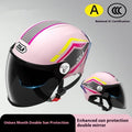 3C-certified ABS plastic half helmet for motorcycles with a double mirror visor, shown in a light brown colour variant.