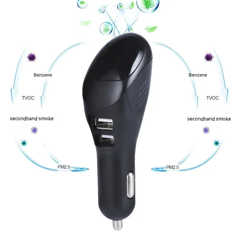 White car USB charger and negative ion air purifier with dual ports