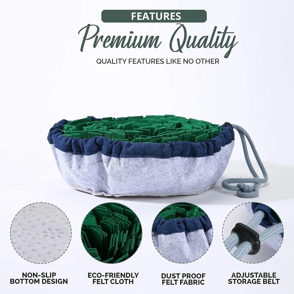 Large blue adjustable dog snuffle mat with fleece strips for slow feeding and enrichment
